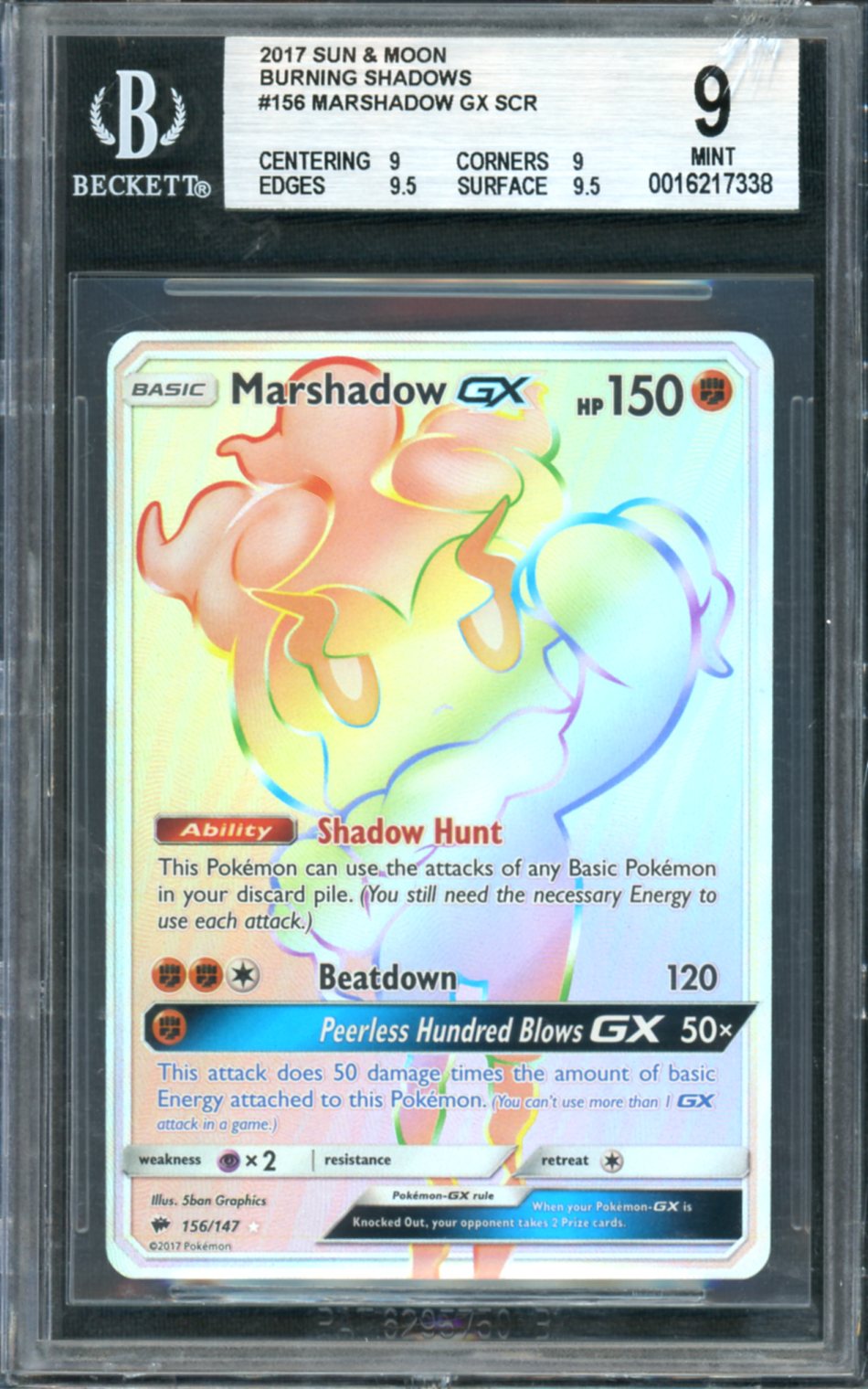 2017 Pokemon Burning Shadows Marshadow Gx #156 BGS 9