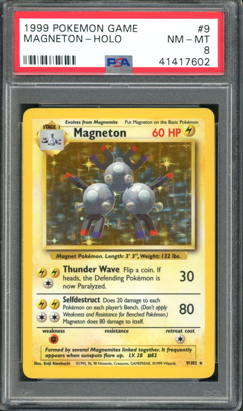 1999 Pokemon Base Set Holo Magneton #9 PSA 8