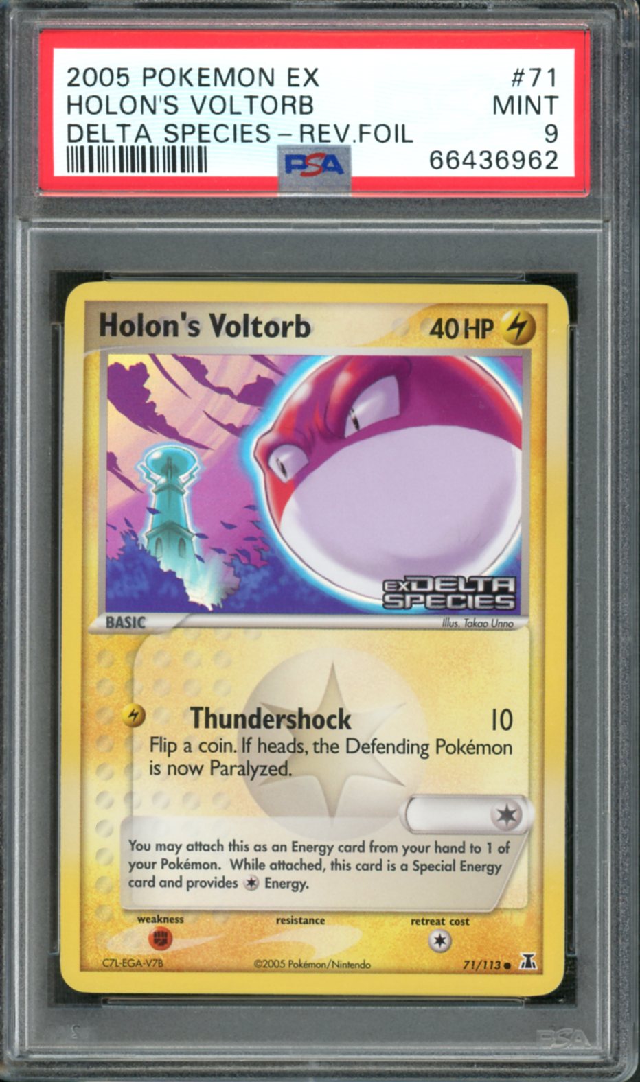 2005 Pokemon Ex Delta Species Reverse Holo Holon's Voltorb #71 PSA 9