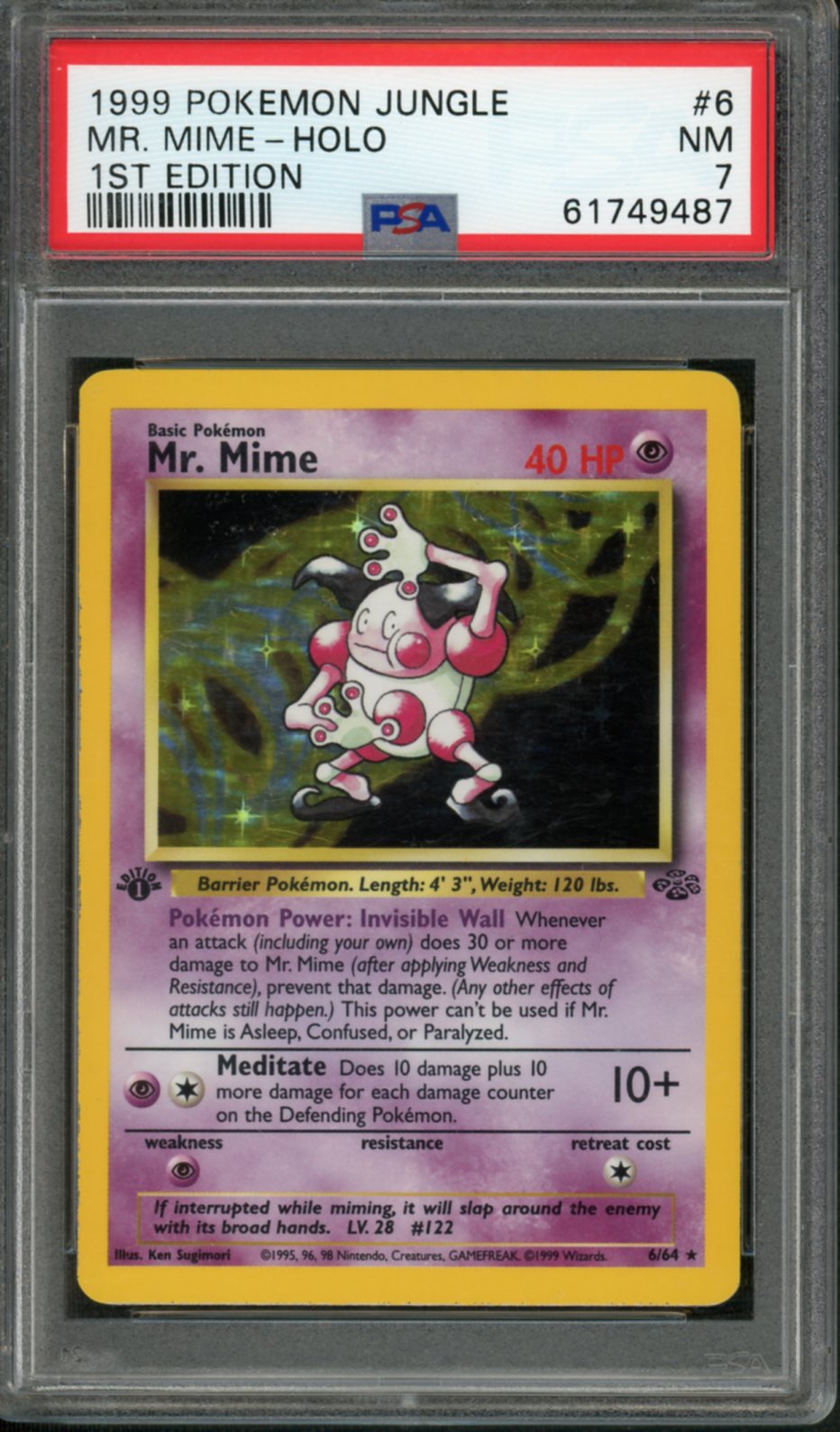 1999 Pokemon Jungle 1st Edition Holo Mr Mime #6 PSA 7