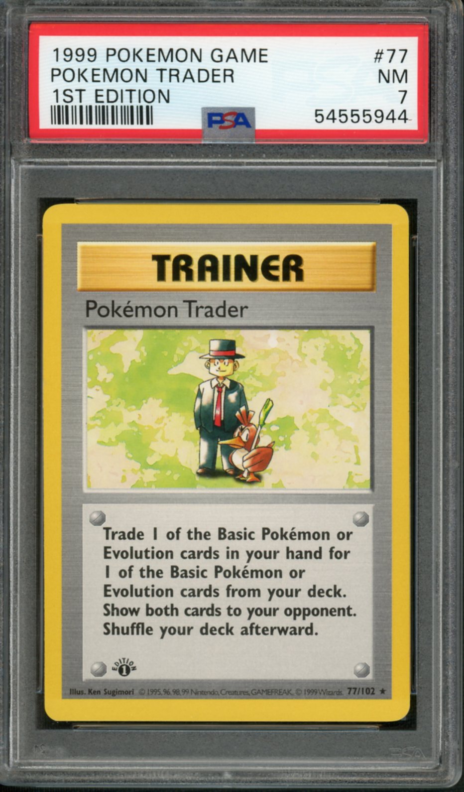 1999 Pokemon 1st Edition Pokemon Trader #77 PSA 7