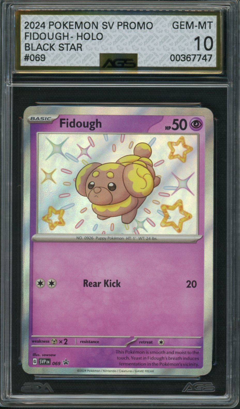2024 Pokemon Paldean Fates Fidough #069 AGS 10