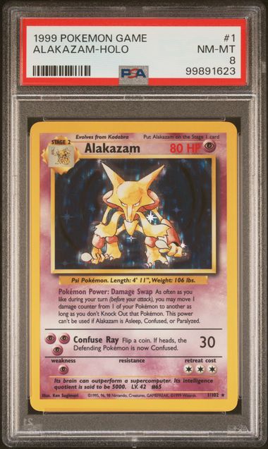 1999 Pokemon Base Set Holo Alakazam #1 PSA 8