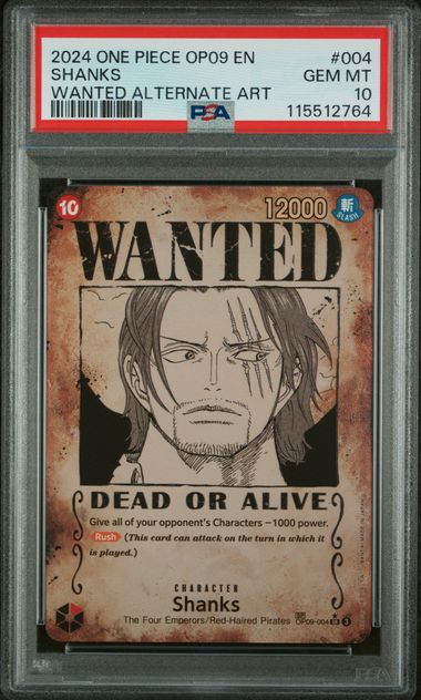 2024 One Piece Emperors In the New World Wanted Alt Art Shanks #OP09-004 PSA 10