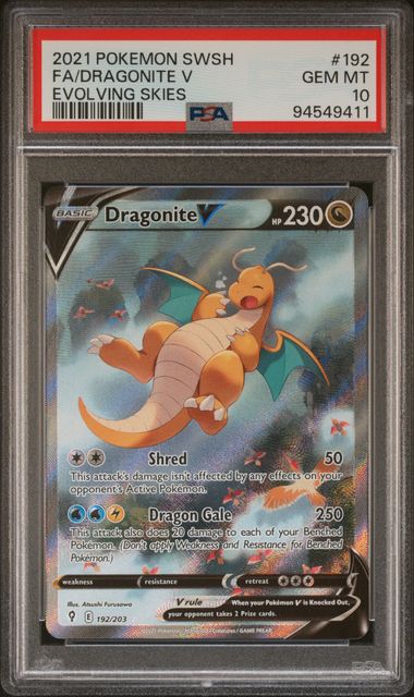 *DAMAGED* 2021 Pokemon Evolving Skies Dragonite V #192 PSA 10
