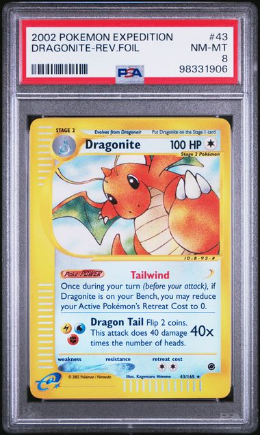 2002 Pokemon Expedition Reverse Holo Dragonite #42 PSA 8