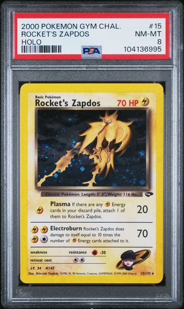 2000 POKEMON GYM CHALLENGE #15 ROCKET'S ZAPDOS HOLO PSA 8