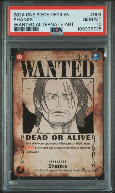 2024 One Piece Emperors In the New World Wanted Alt Art Shanks #OP09-004 PSA 10
