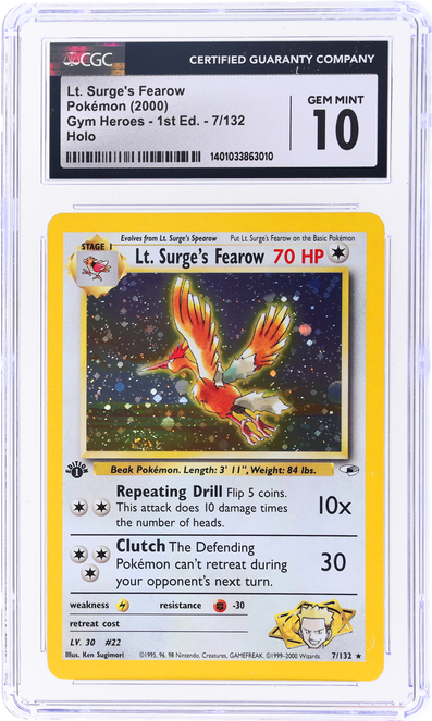 2000 Pokemon Gym Heroes 1st Edition Holo Lt. Surge's Fearow #7 CGC 10