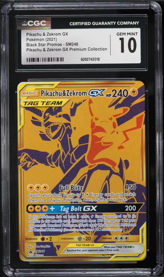 2021 Pokemon Sun & Moon Premium Collection Pikachu & Zekrom GX #SM248 CGC 10