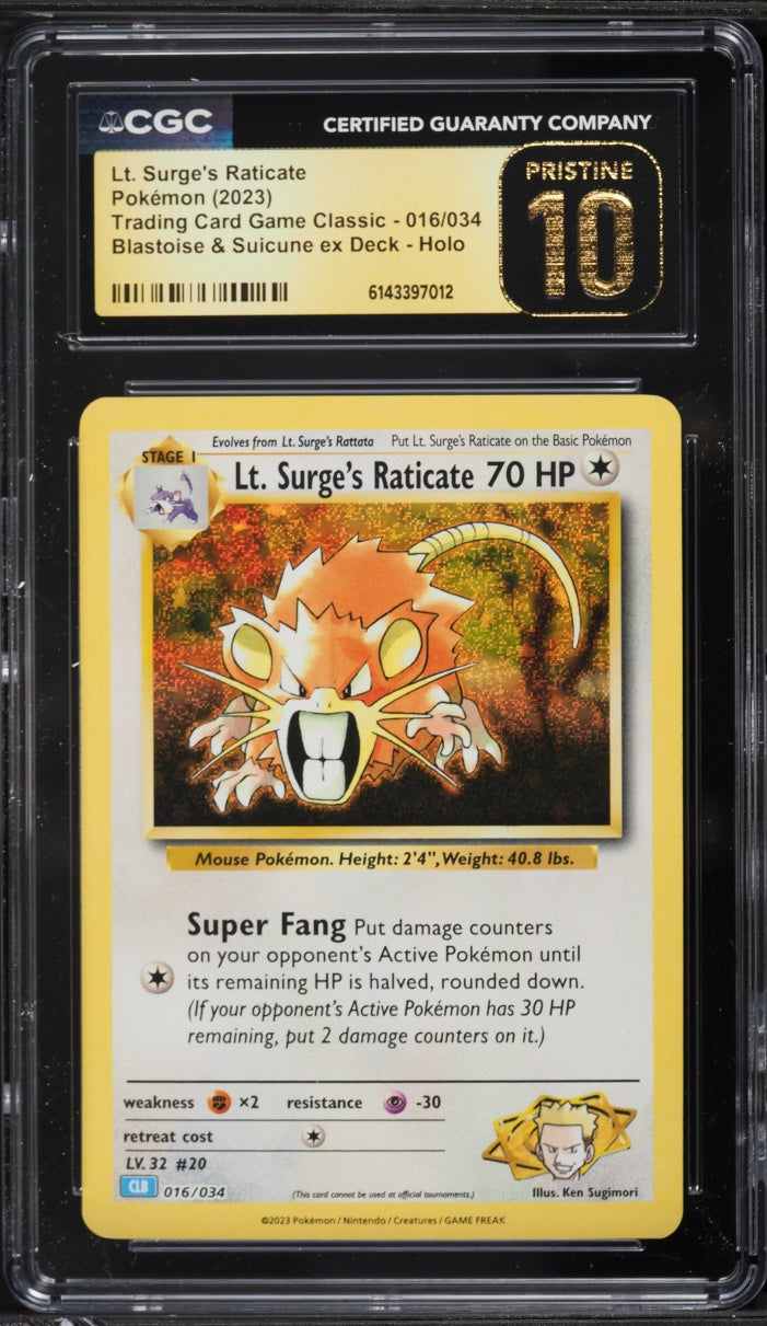 2023 Pokemon TCG Classic Collection Lt. Surge's Raticate #016 CGC 10 PRISTINE