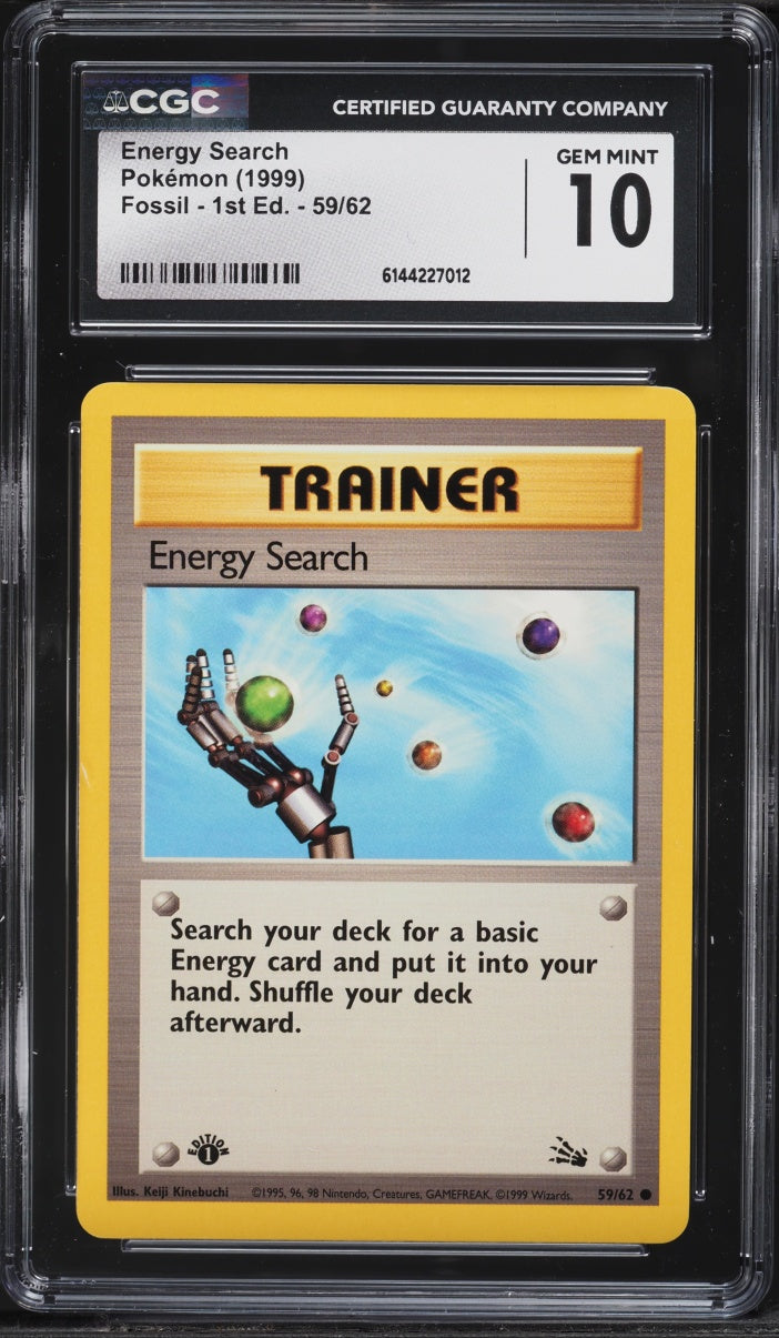 1999 Pokemon Fossil 1st Edition Energy Search #59 CGC 10