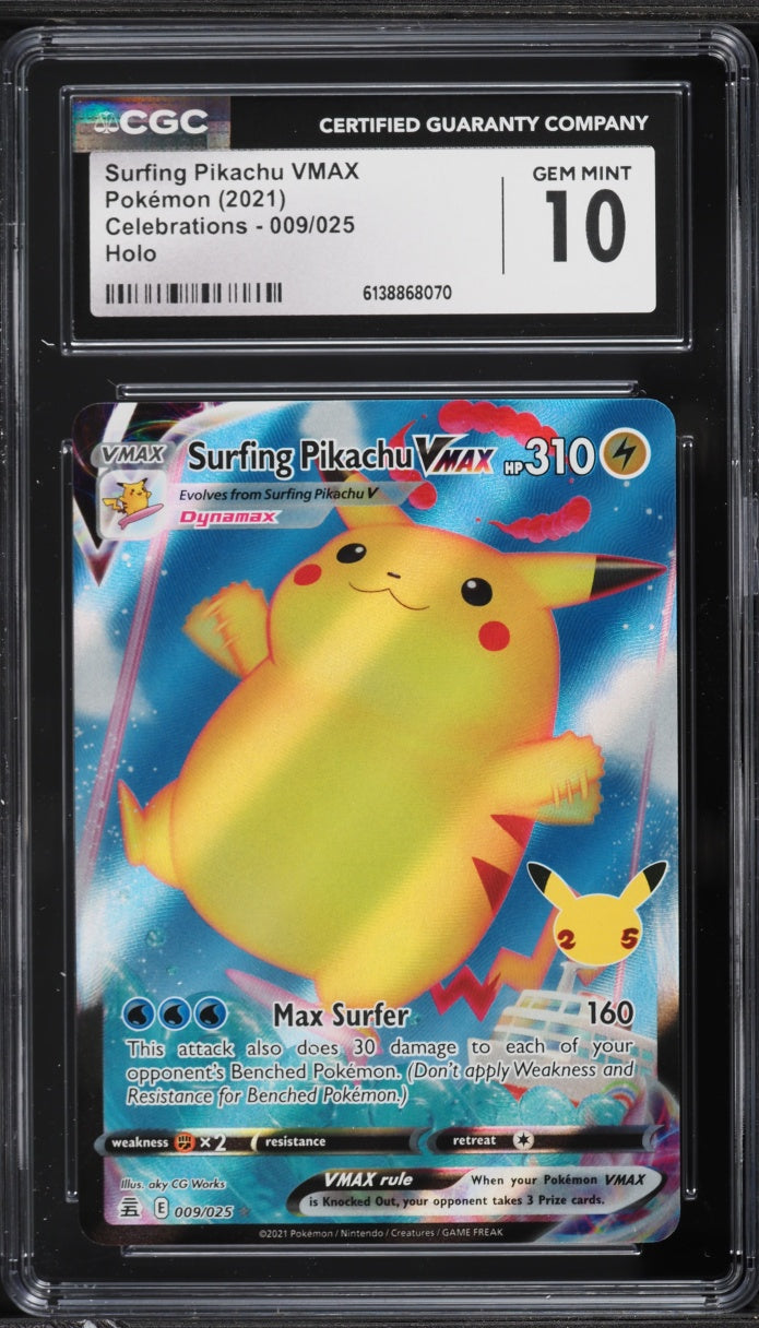 2021 Pokemon Celebrations Surfing Pikachu VMAX #009 CGC 10