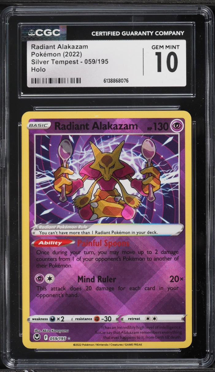 2022 Pokemon Silver Tempest Holo Radiant Alakazam #059 CGC 10