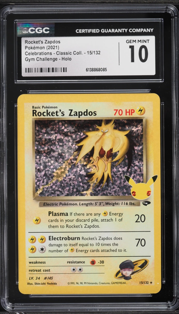 2021 Pokemon Celebrations Holo Rocket's Zapdos #15 CGC 10