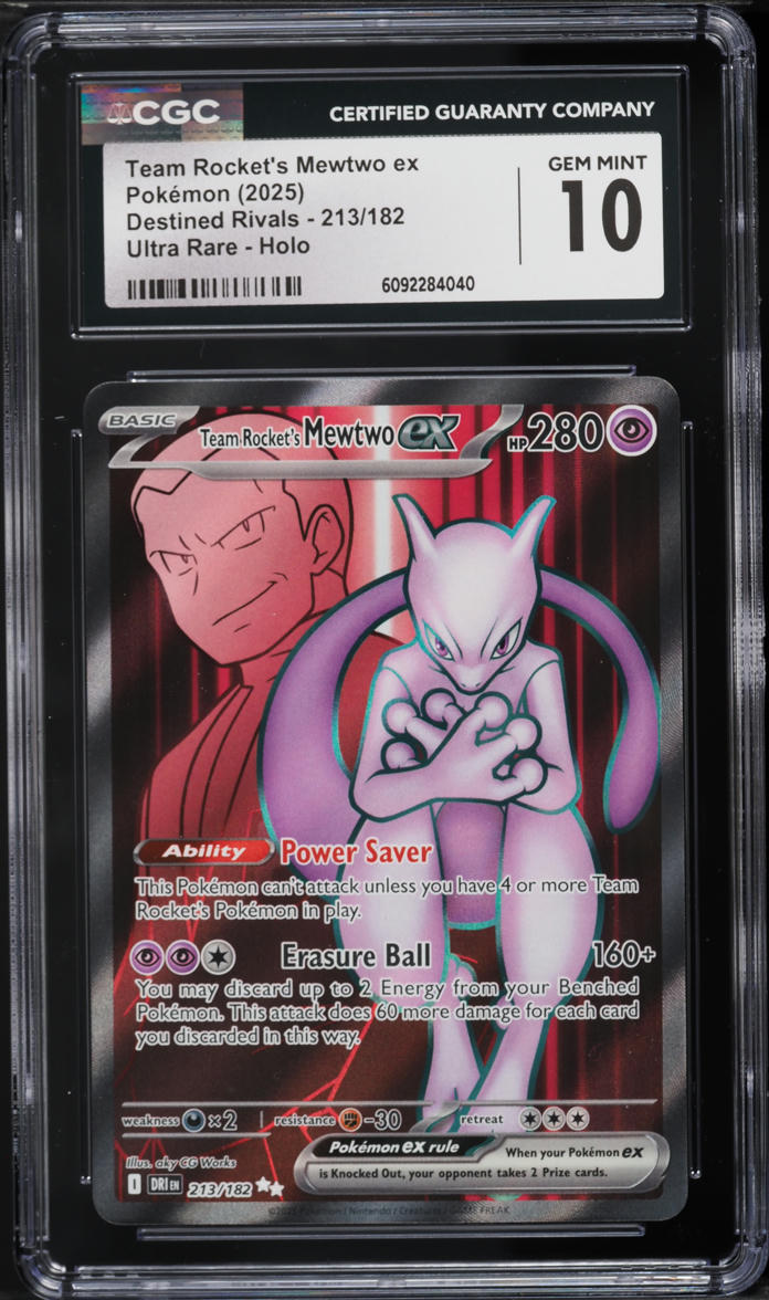 2025 Pokemon Destined Rivals Full Art Team Rocket's Mewtwo ex #213 CGC 10