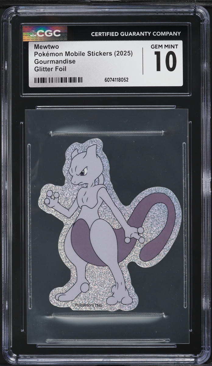 2025 Pokemon Mobile Stickers Gourmandise Glitter Foil Mewtwo CGC 10 GEM MINT