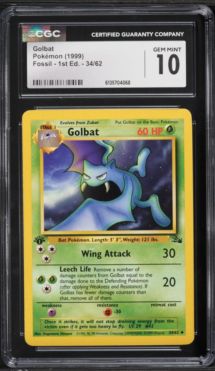 1999 Pokemon Fossil 1st Edition Golbat #34 CGC 10