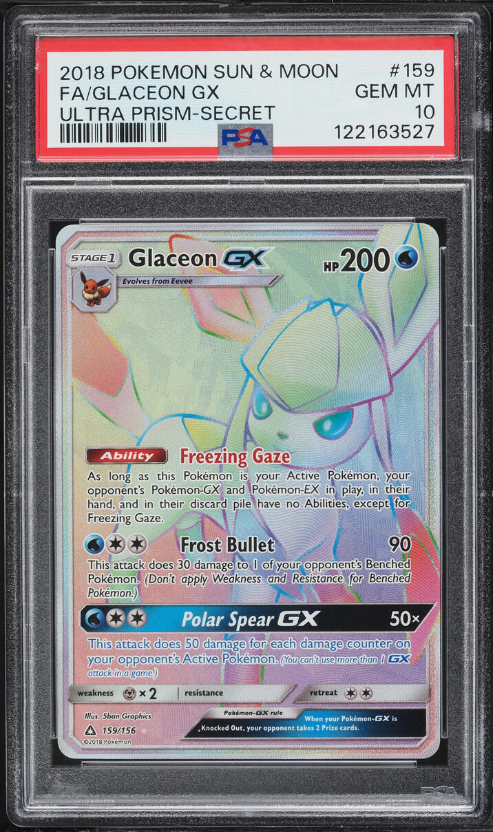 2018 Pokemon Ultra Prism Rainbow Rare Glaceon GX #159 PSA 10