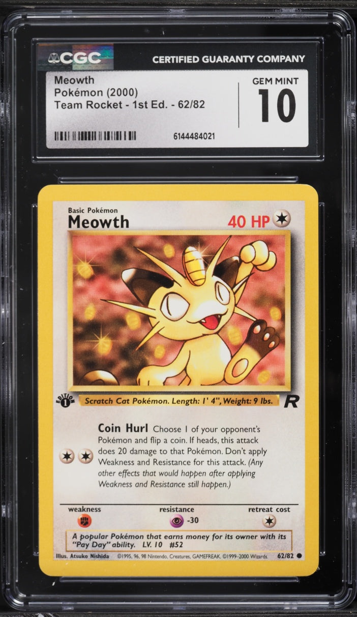 2000 Pokemon Team Rocket 1st Edition Meowth #62 CGC 10