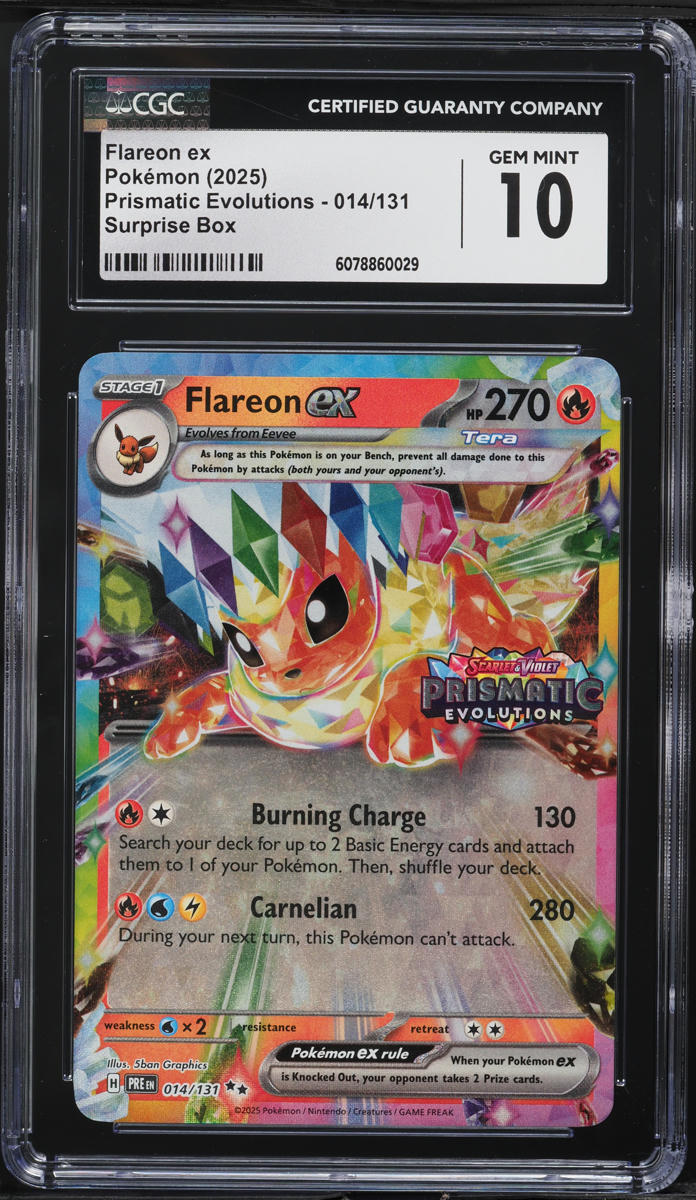 2025 Pokemon SV Prismatic Evolutions Surprise Box Flareon ex #14 CGC 10 GEM MINT