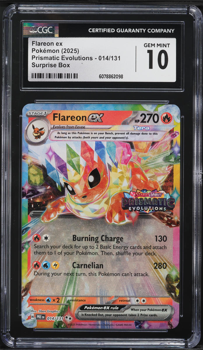 2025 Pokemon SV Prismatic Evolutions Surprise Box Flareon ex #14 CGC 10 GEM MINT