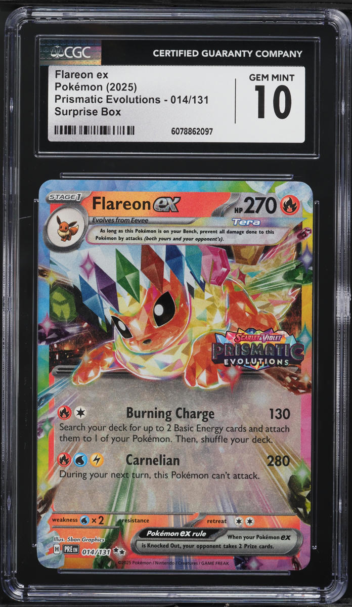 2025 Pokemon SV Prismatic Evolutions Surprise Box Flareon ex #14 CGC 10 GEM MINT