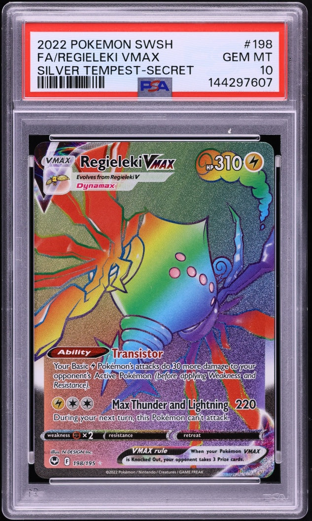 2022 Pokemon Silver Tempest Rainbow Rare Regieleki VMAX #198 PSA 10