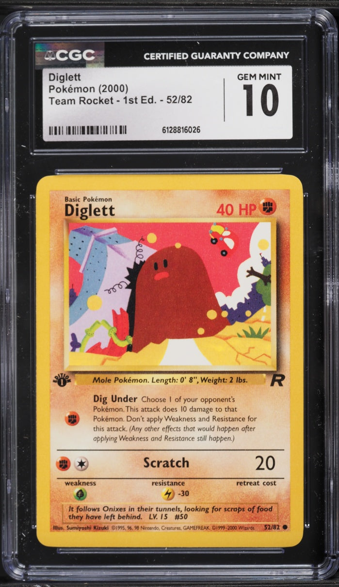 2000 Pokemon Team Rocket 1st Edition Diglett #52 CGC 10 - Pocket Slabs