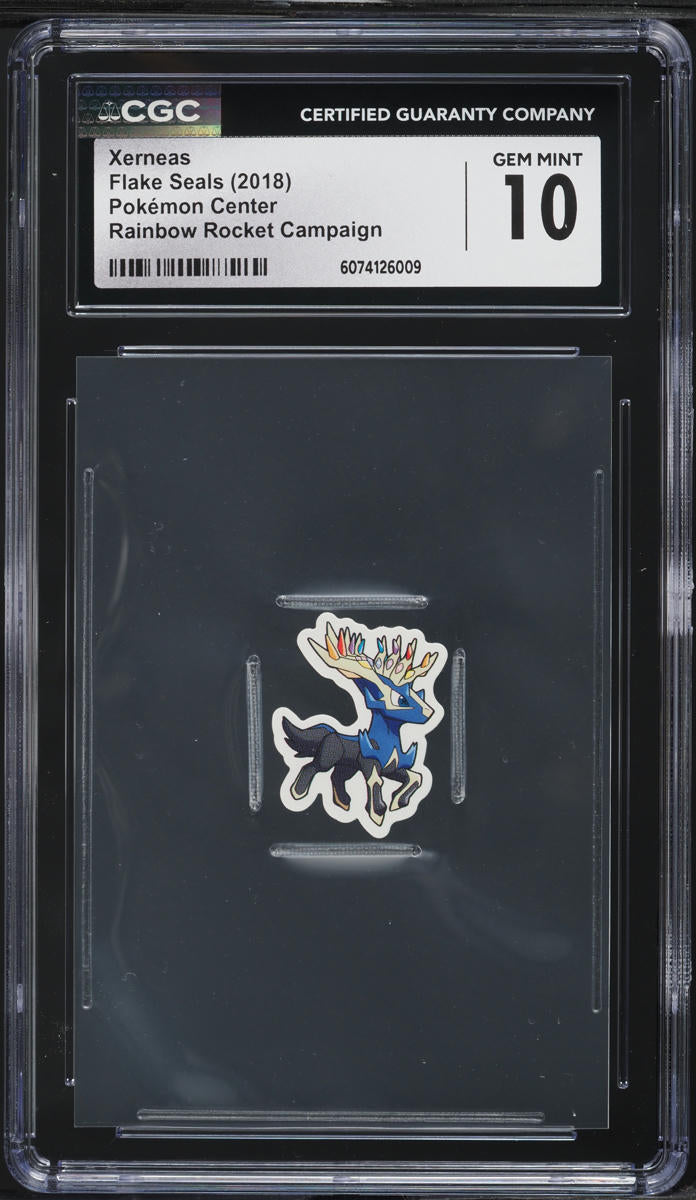 2018 Pokemon Center Flake Seals Rainbow Rocket Campaign Xerneas CGC 10 GEM MINT