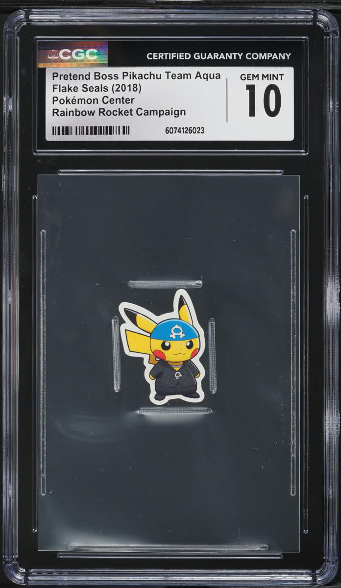 2018 Pokemon Center Flake Seals Rainbow Pretend Boss Pikachu Team Aqua CGC 10