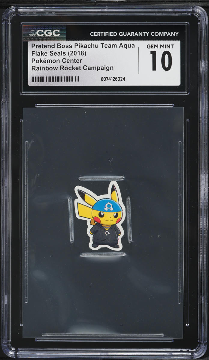 2018 Pokemon Center Flake Seals Rainbow Pretend Boss Pikachu Team Aqua CGC 10