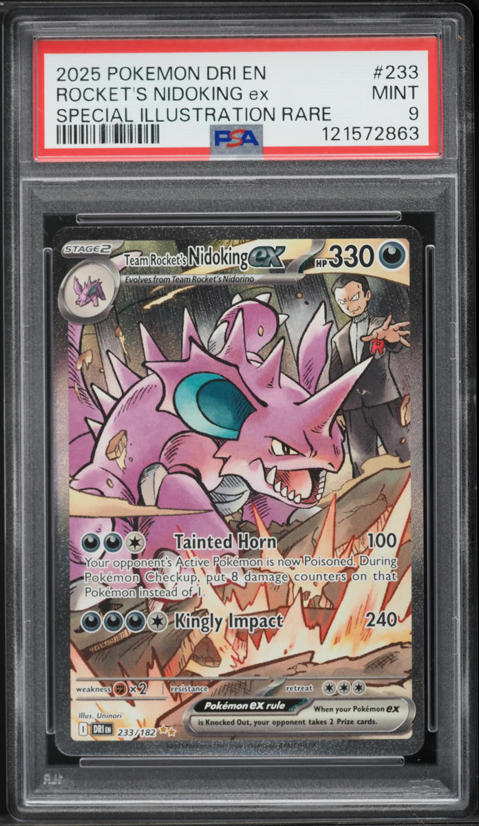 2025 Pokemon Destined Rivals SIR Rocket's Nidoking ex #233 PSA 9