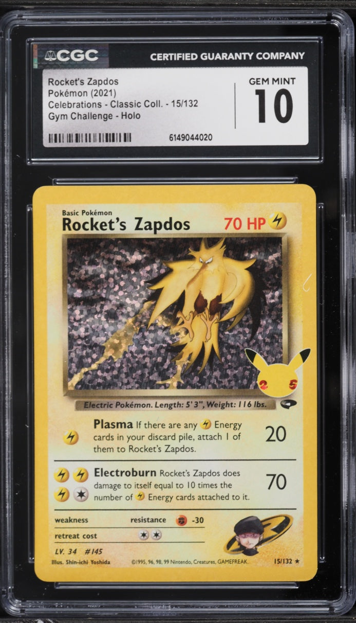2021 Pokemon Celebrations Holo Rocket's Zapdos #15 CGC 10