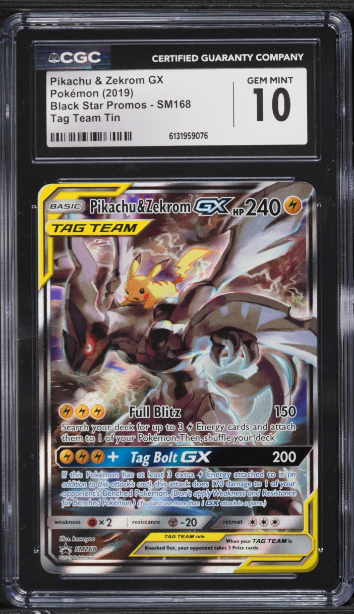 2019 Pokemon Tag Team Promo Pikachu & Zekrom GX #SM168 CGC 10