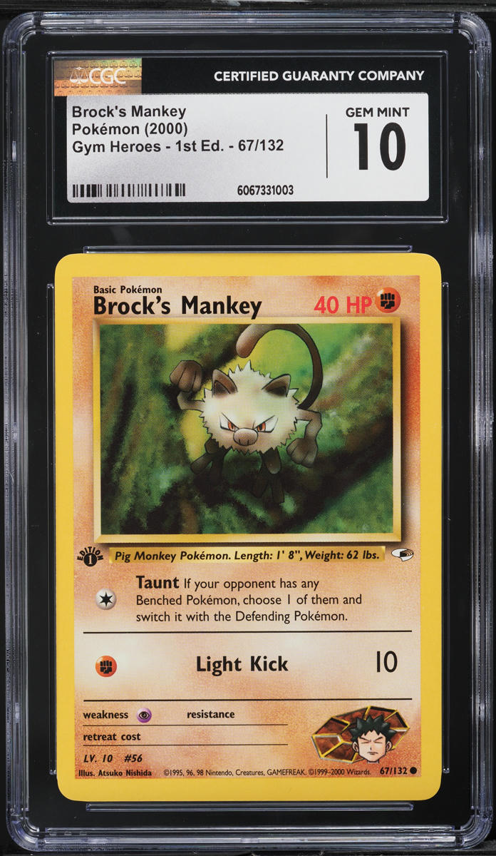 2000 Pokemon Gym Heroes 1st Edition Brock's Mankey #67 CGC 10