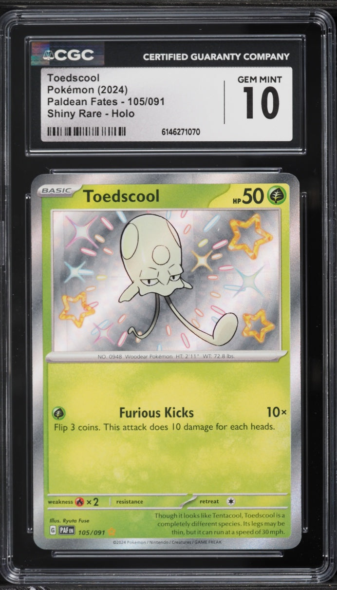 2024 Pokemon Paldean Fates Shiny Toedscool #105 CGC 10