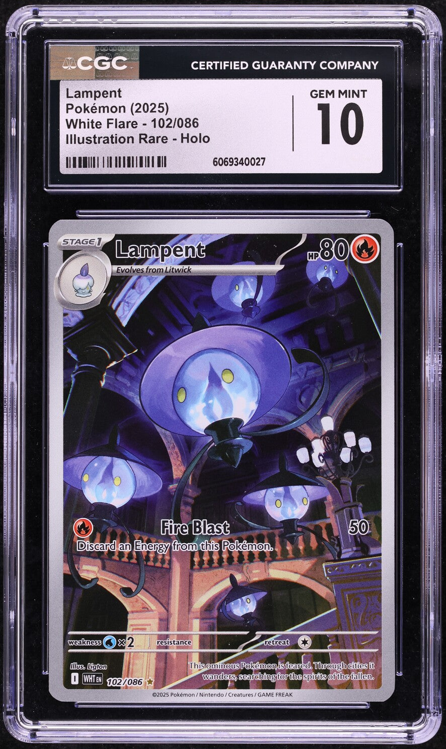 2025 Pokemon White Flare IR Lampent #102 CGC 10