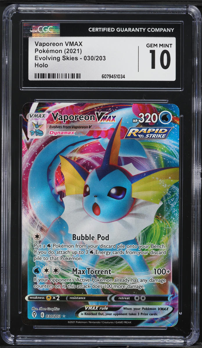2021 Pokemon Sword & Shield Evolving Skies Full Art Vaporeon VMAX #30 CGC 10 GEM