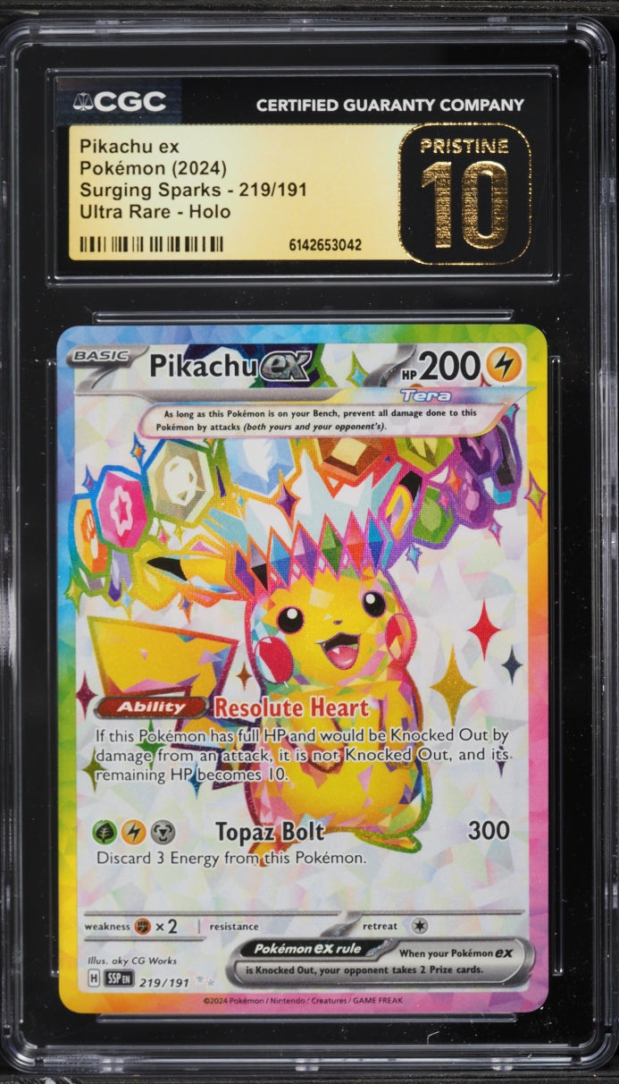 2024 Pokemon Surging Sparks Pikachu Ex #219 CGC 10 PRISTINE