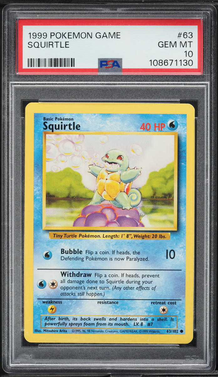 1999 Pokemon Base Set Squirtle #63 PSA 10