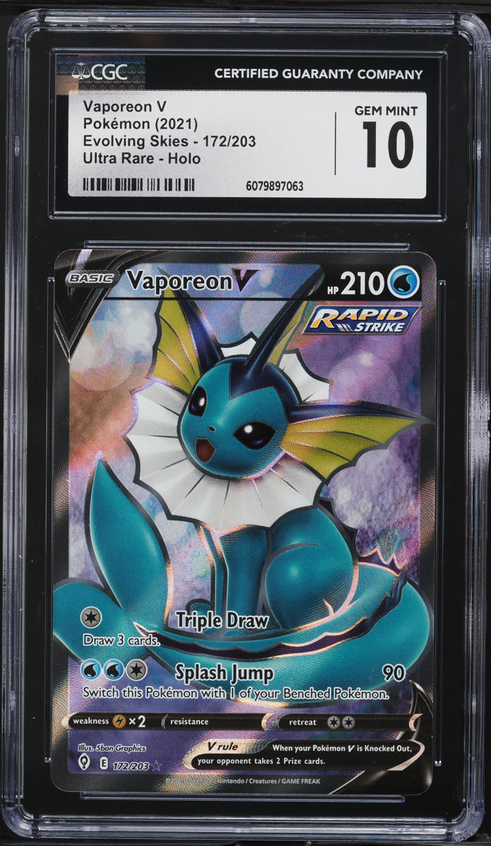 2021 Pokemon SWSH Evolving Skies Full Art Vaporeon V #172 CGC 10 GEM MINT