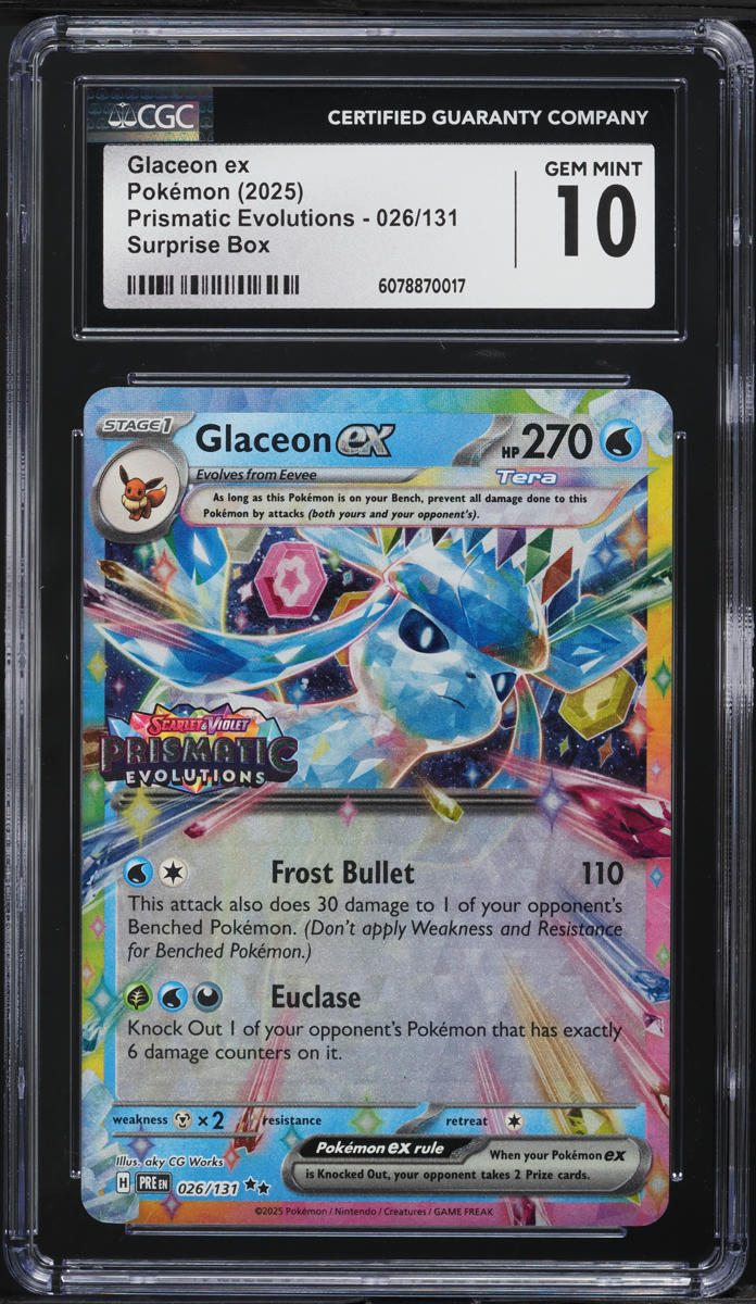 2025 Pokemon SV Prismatic Evolutions Surprise Box Glaceon ex #26 CGC 10 GEM MINT