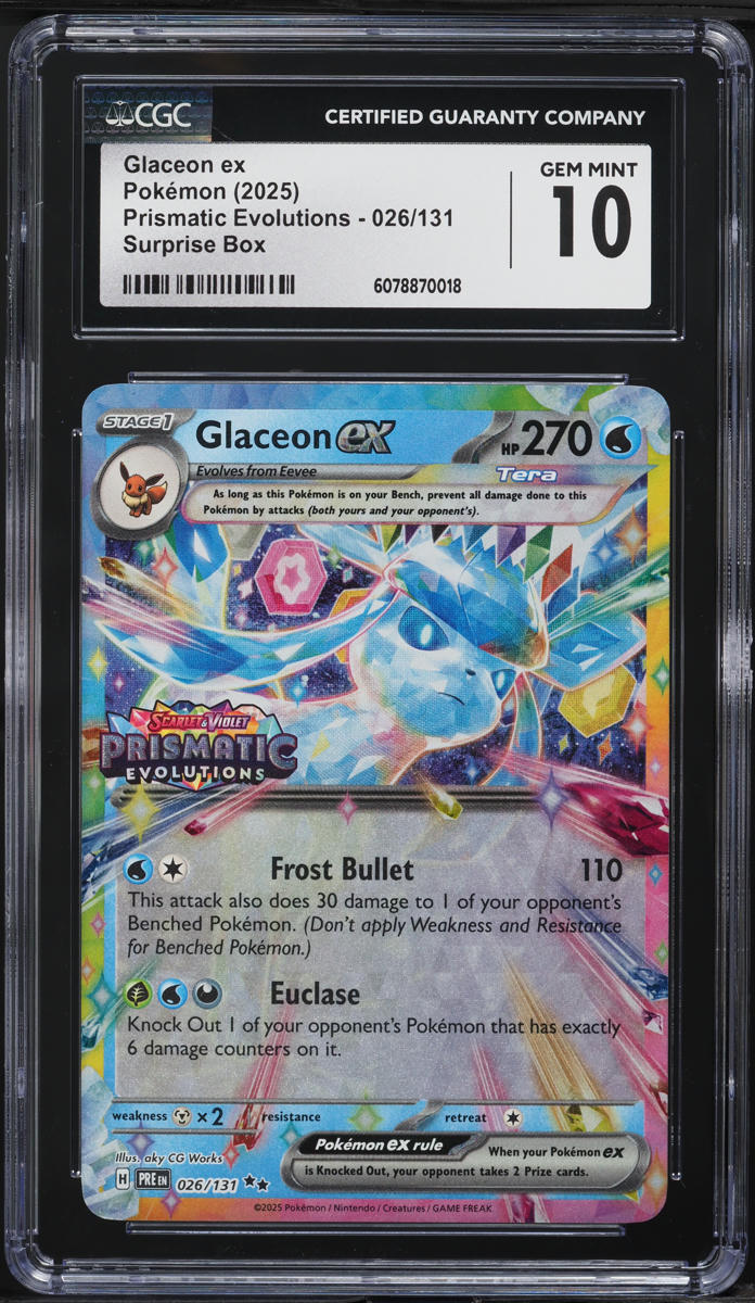 2025 Pokemon SV Prismatic Evolutions Surprise Box Glaceon ex #26 CGC 10 GEM MINT