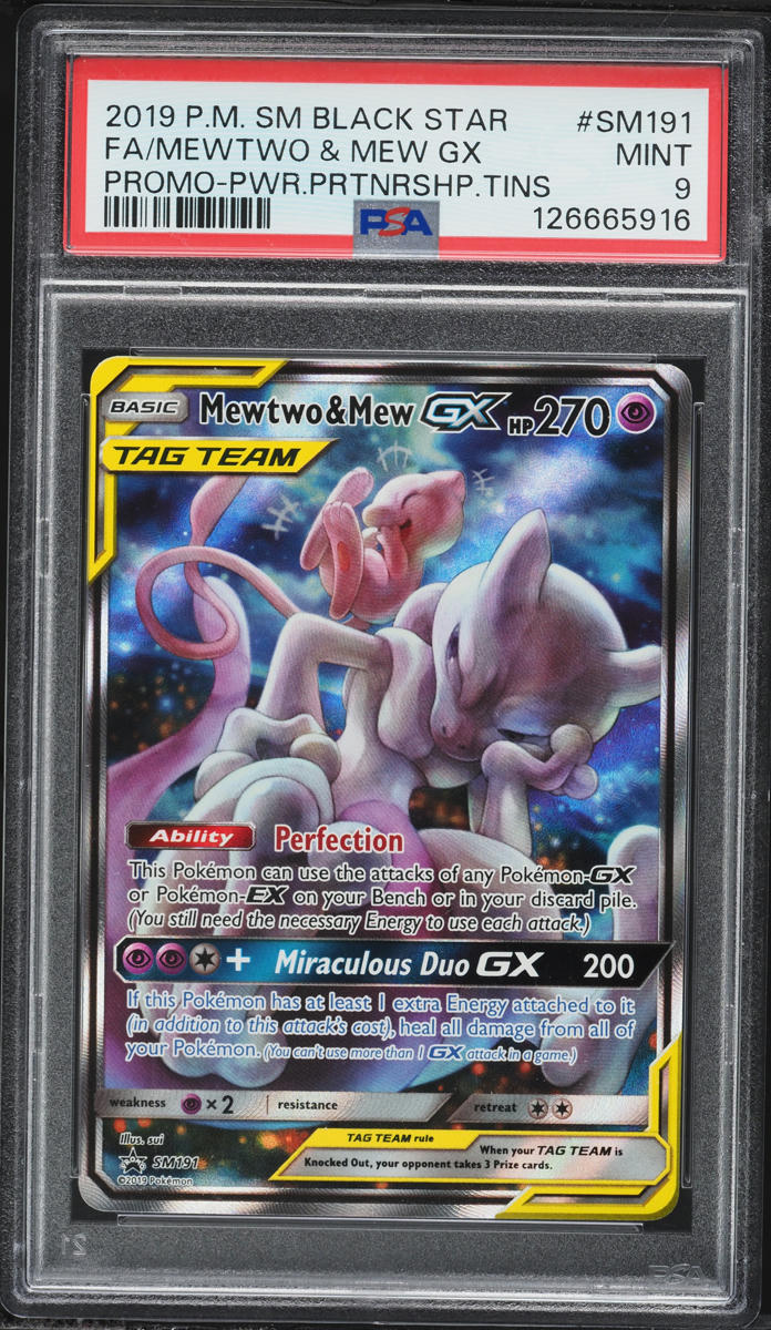 2019 Pokemon SM Black Star Promo Power Partnership Full Art Mewtwo & Mew GX #SM191 PSA 9 MINT