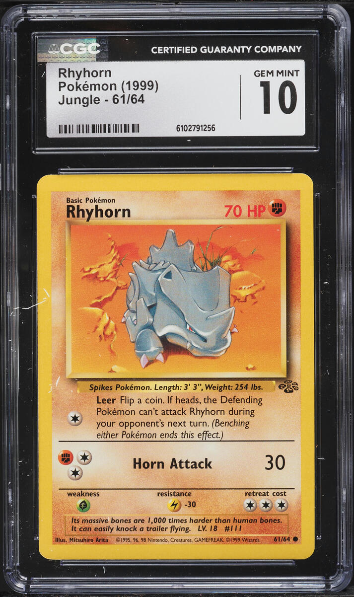 1999 Pokemon Jungle Rhyhorn #61 CGC 10