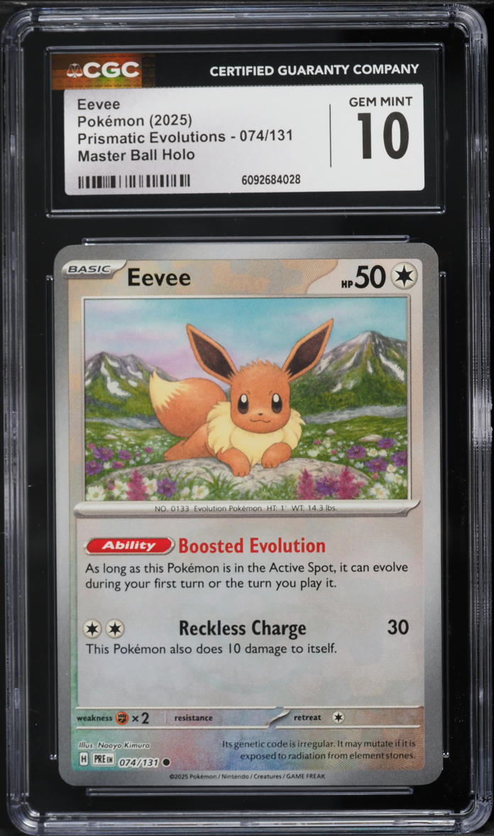 2025 Pokemon Prismatic Evolutions Master Ball Eevee #74 CGC 10
