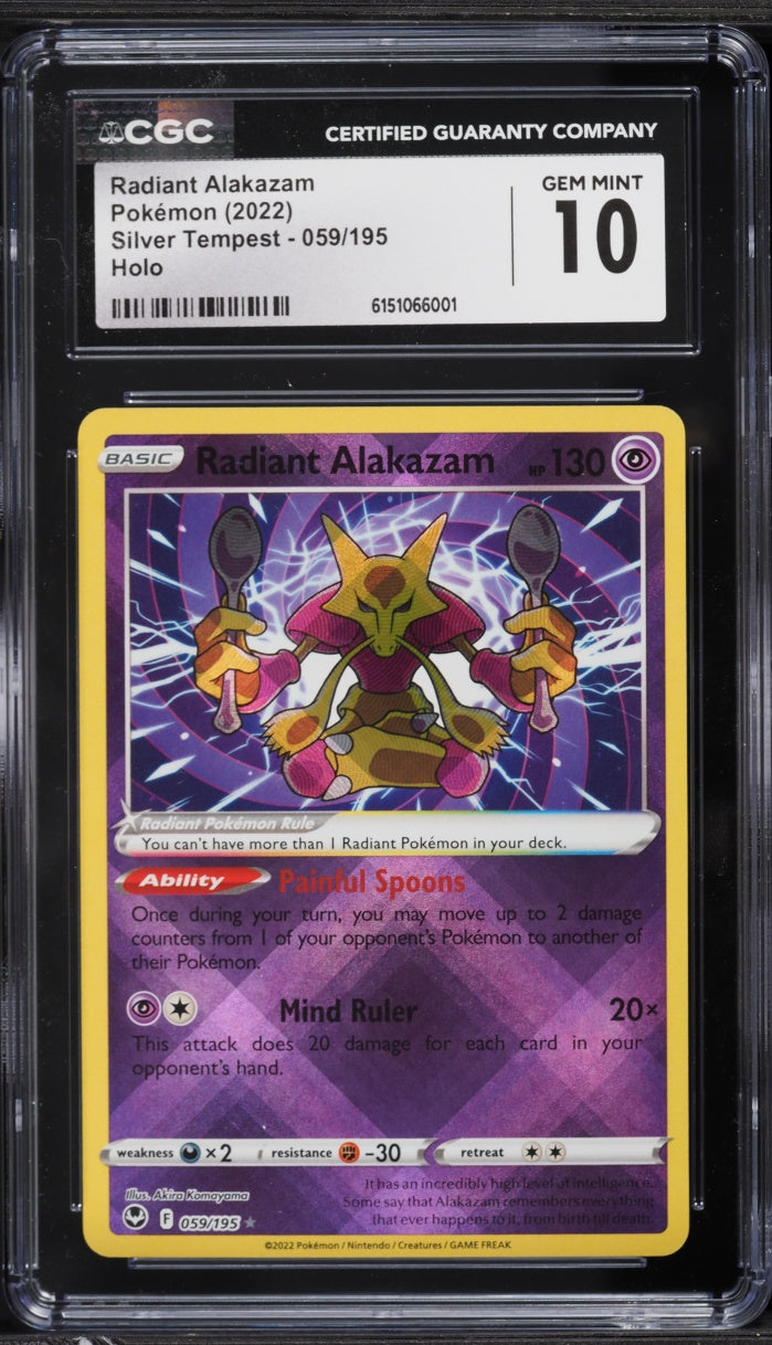 2022 Pokemon Silver Tempest Holo Radiant Alakazam #059 CGC 10
