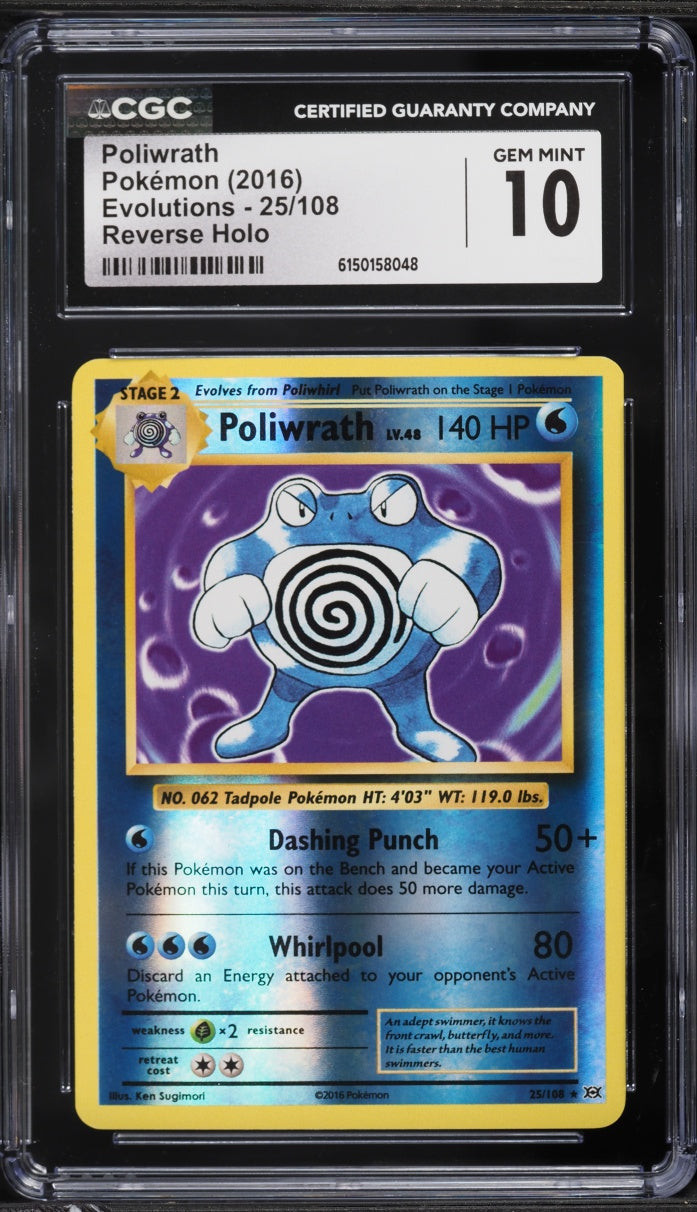 2016 Pokemon Evolutions Reverse Holo Poliwrath #25 CGC 10