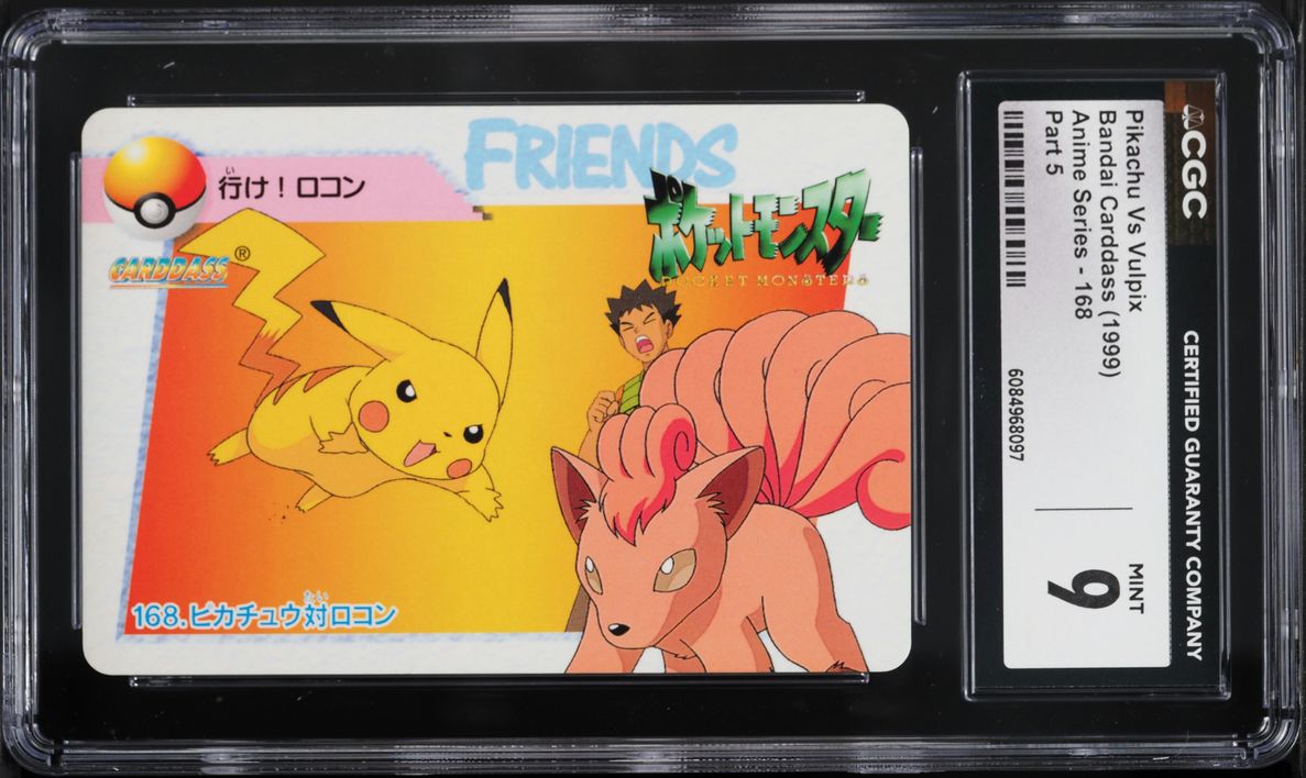1999 Pokemon Japanese Bandai Carddass Anime Series Part 5 Pikachu Vs Vulpix #168 CGC 9 MINT
